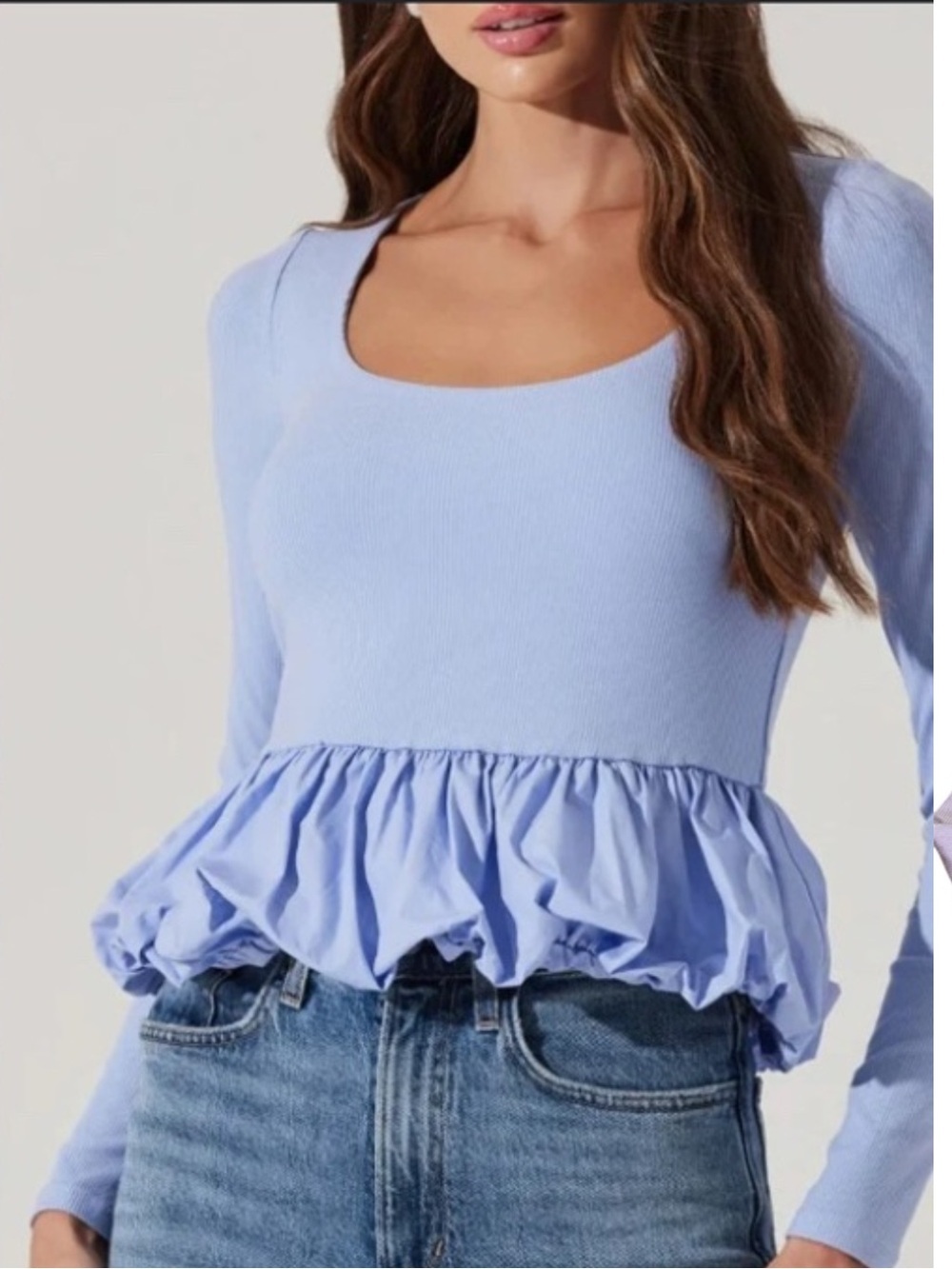 ASTR The Label Women's Bubble Peplum Top Size M Blue